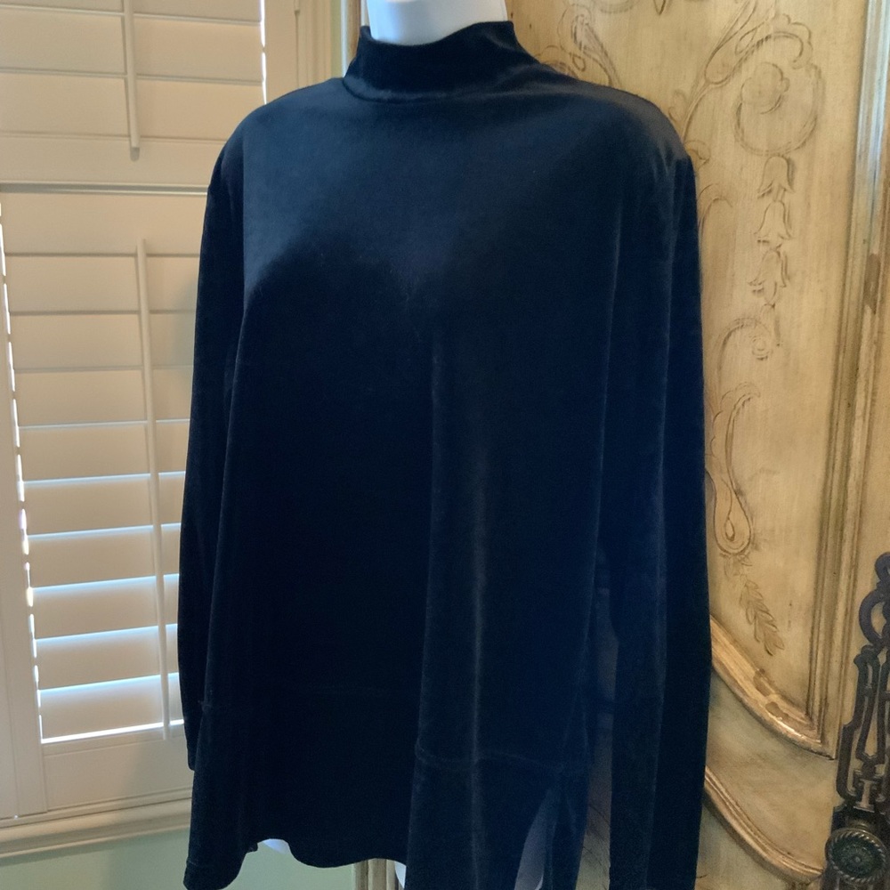 Adolfo Sport Black Velvet Turtleneck Top Size Large